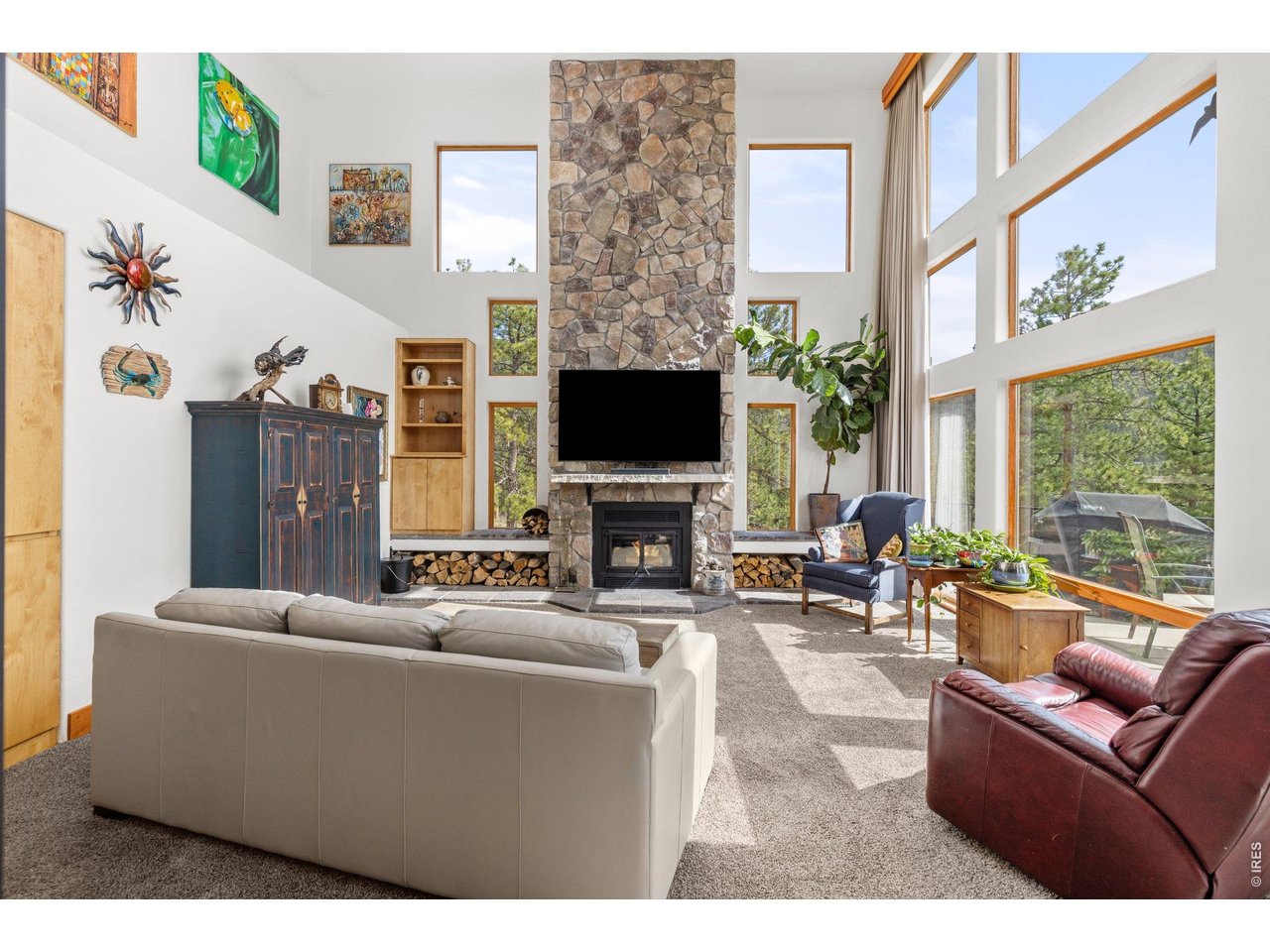Massive Floor to Ceiling Rock Fireplace