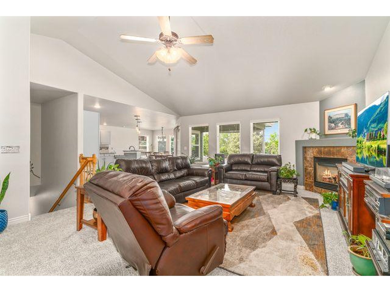 Open concept floor plan from living to dining to kitchen makes for ease of living and entertaining guests.