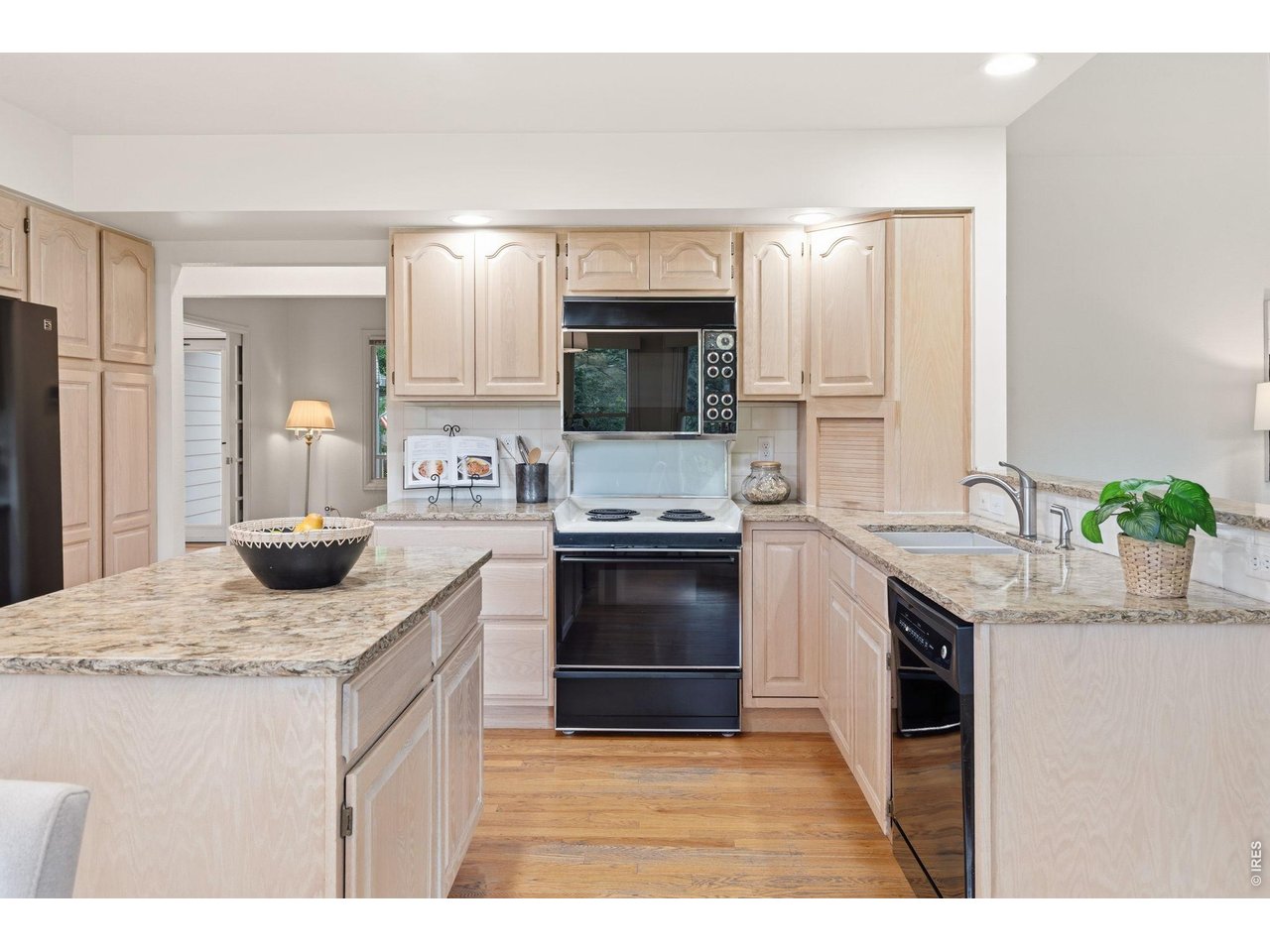 There are newer countertops and plentiful storage. 