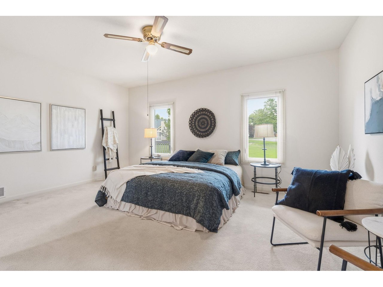 This room is large and there are several options for furniture placement. 