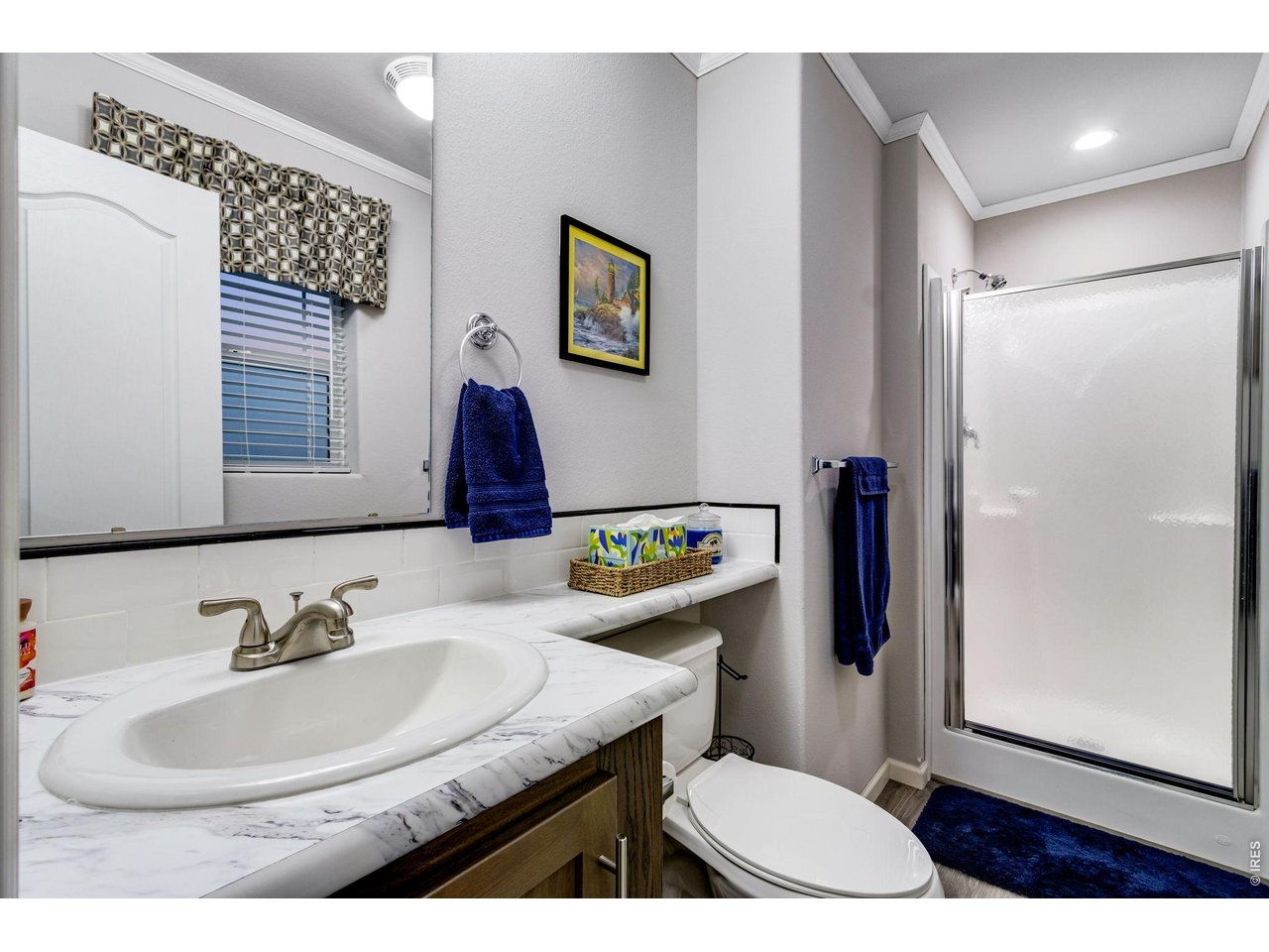 Property Photo 32 Jack and Jill full bath features a skylight and lifted vanity 