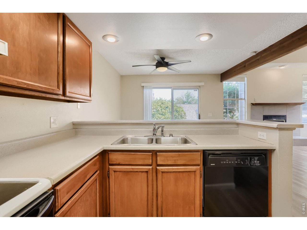 Kitchen opens to living area