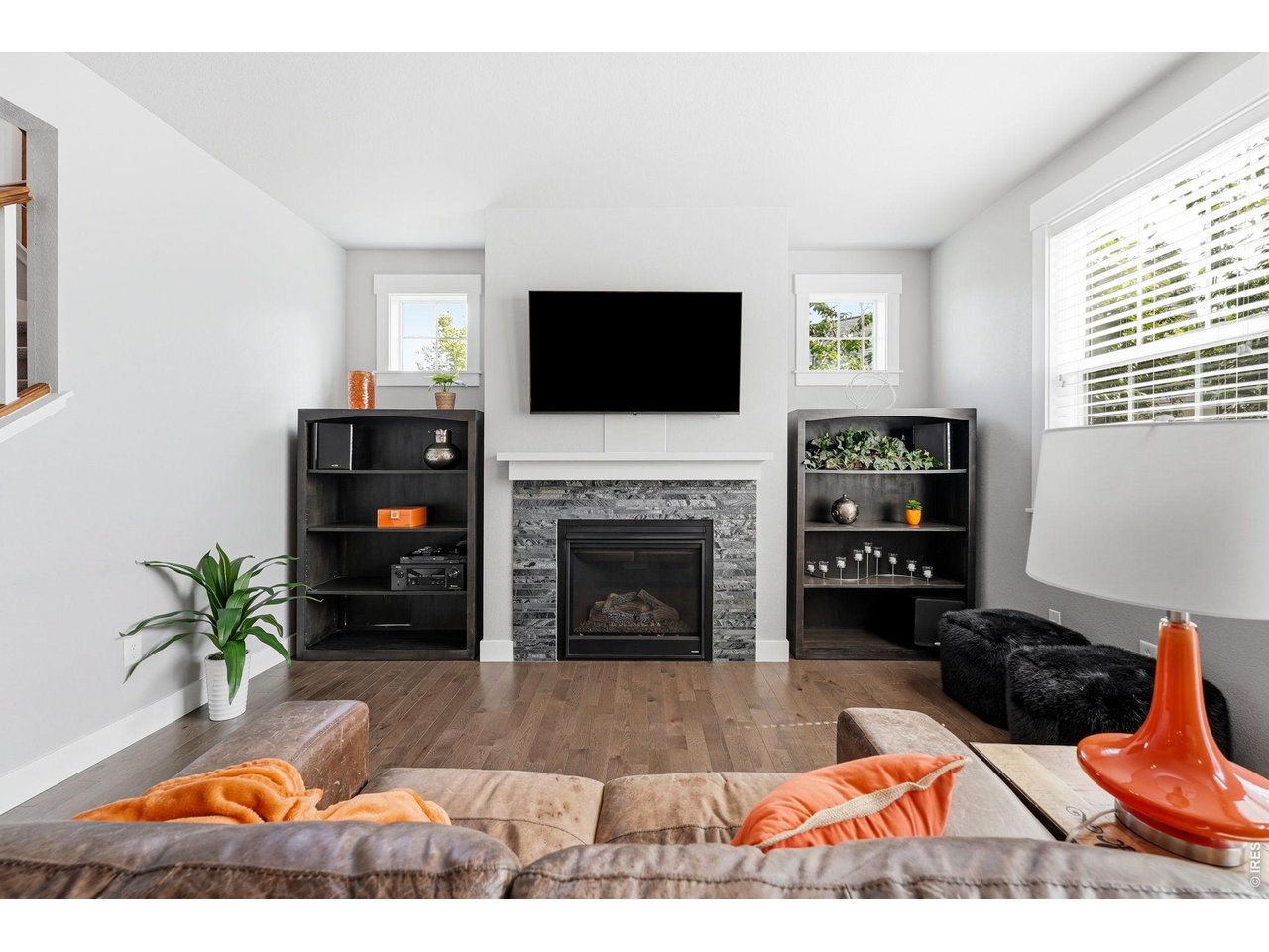 Inviting family room with a cozy gas fireplace