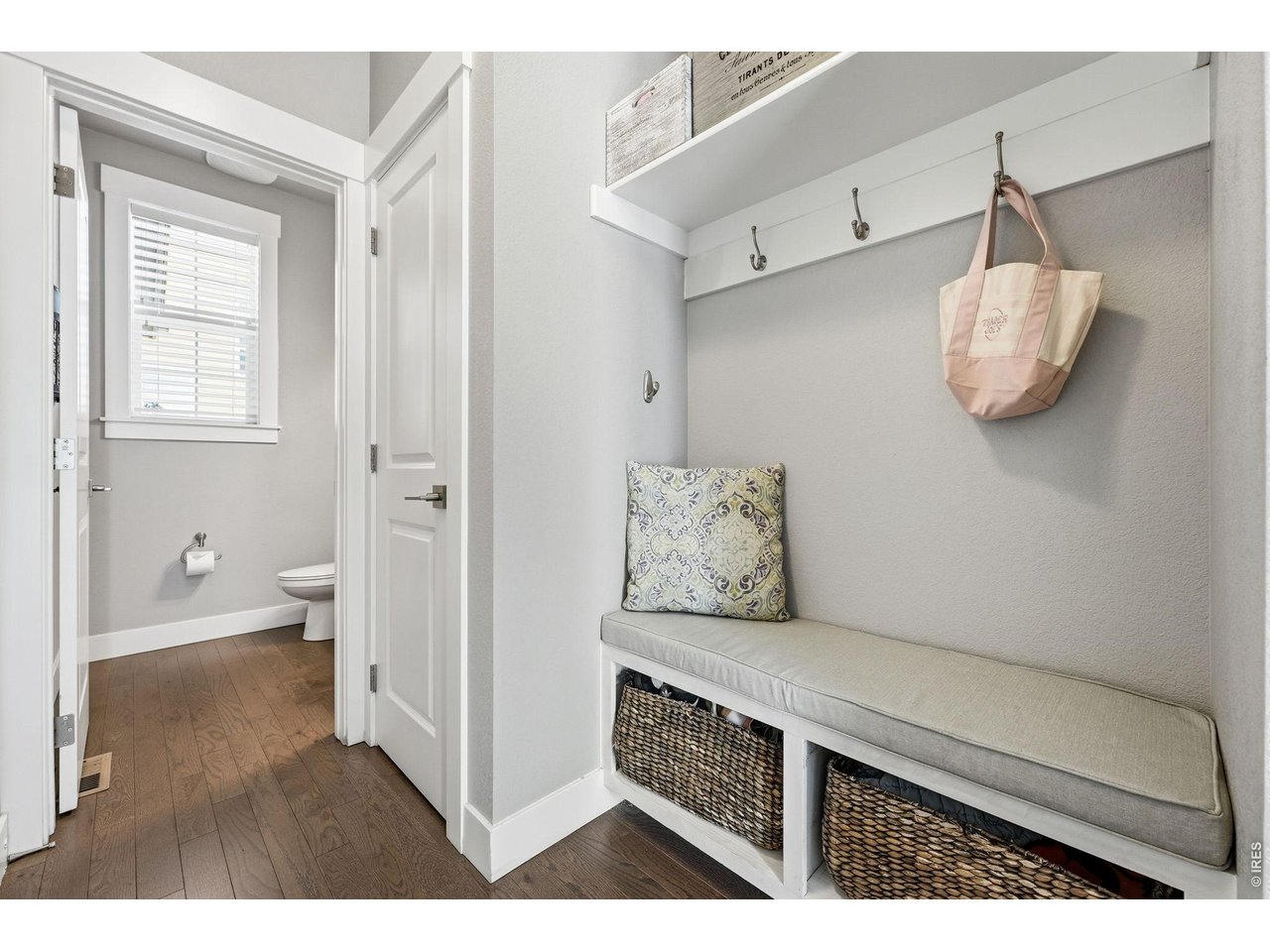 Sitting bench and storage off of garage