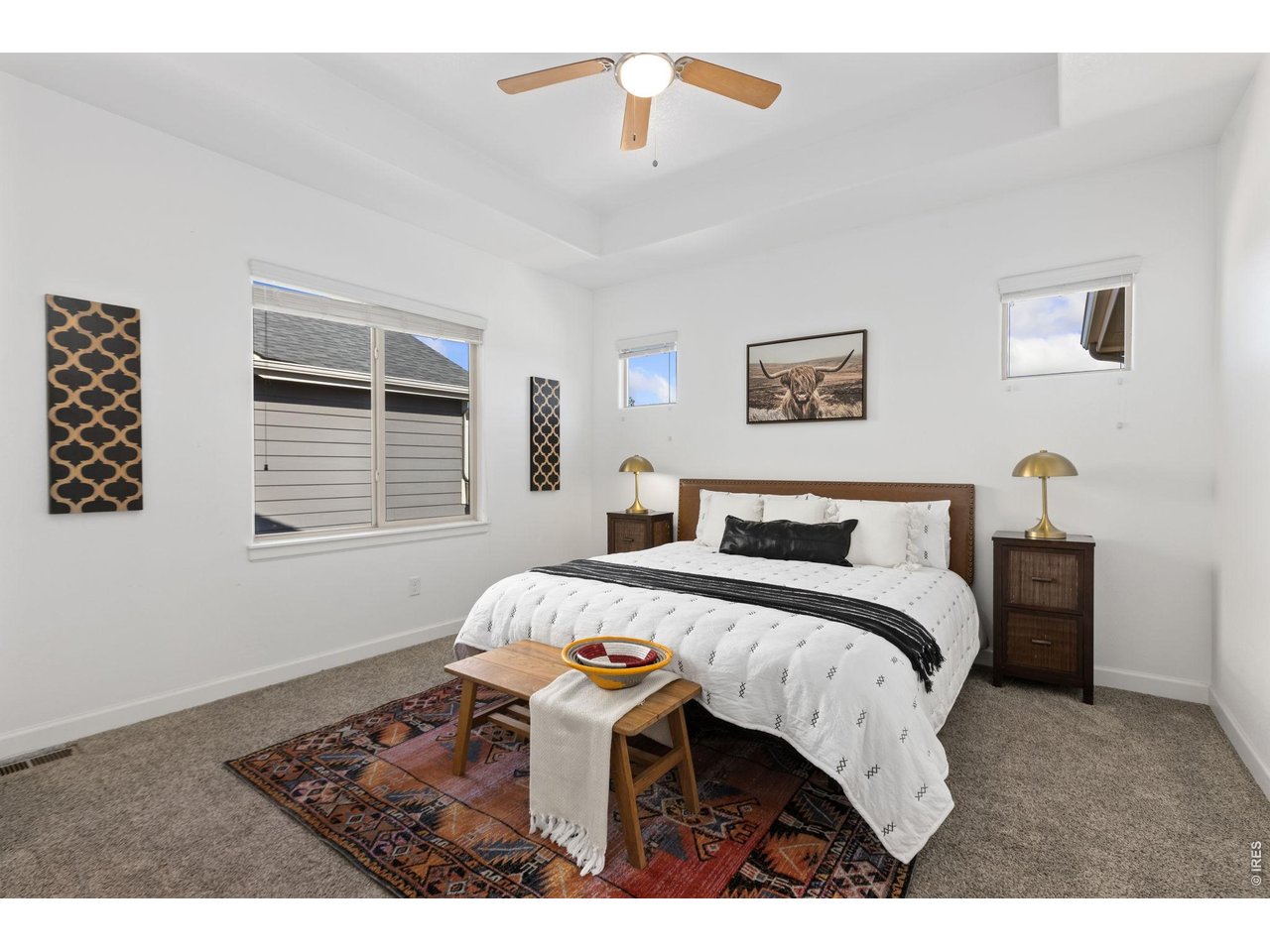 Property Photo 9 Primary Bedroom Boasts Tray Ceiling and Ceiling Fan as Well as Transom Windows