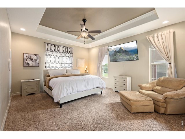 Property Photo 14 Main Floor Primary Retreat with Coffered Ceiling & Ceiling Fan- Numerous Windows for Natural Light!