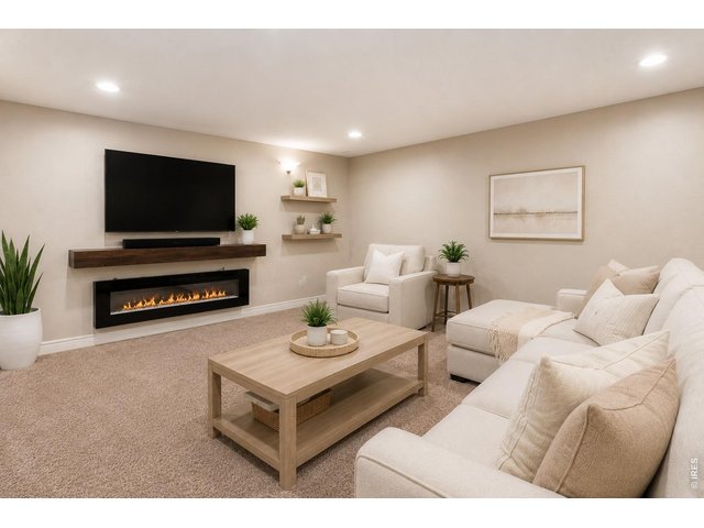 Property Photo 23 Welcome to the Finished Basement. Neutral Colors, Light & Bright. Electric Fireplace & Mantle have been removed but can easily be added here.