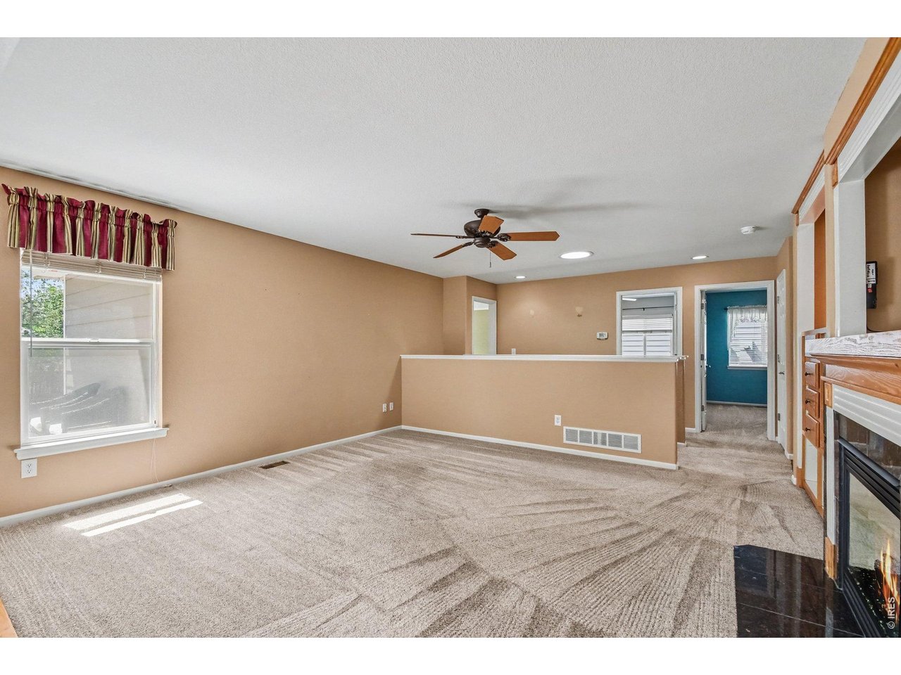 Property Photo 8 Living Room with Gas Fireplace and Built In Shelving