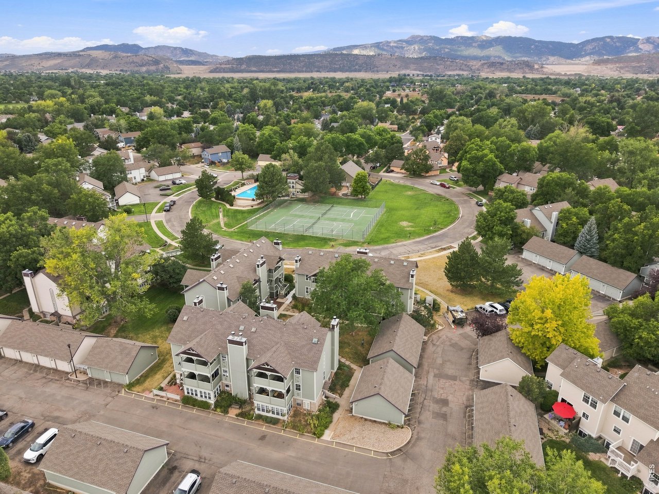 Property Photo 24 Silverplume offers a convenient Fort Collins setting with community pool, tennis courts, mature landscaping and beautiful foothills nearby.