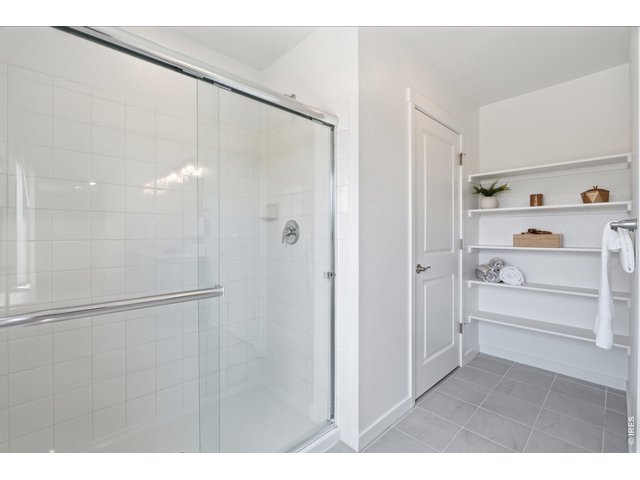 Property Photo 20 Oversized glass walk-in shower paired with built-in linen shelving & extra closet for smart, everyday storage.