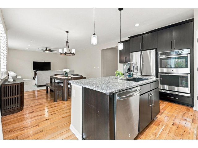 Property Photo 8 The gourmet kitchen is designed for both cooking and entertaining, featuring a gas cooktop, double ovens, upgraded refrigerator, large island, abundant cabinetry, pantry, and a comfortable eat-in area