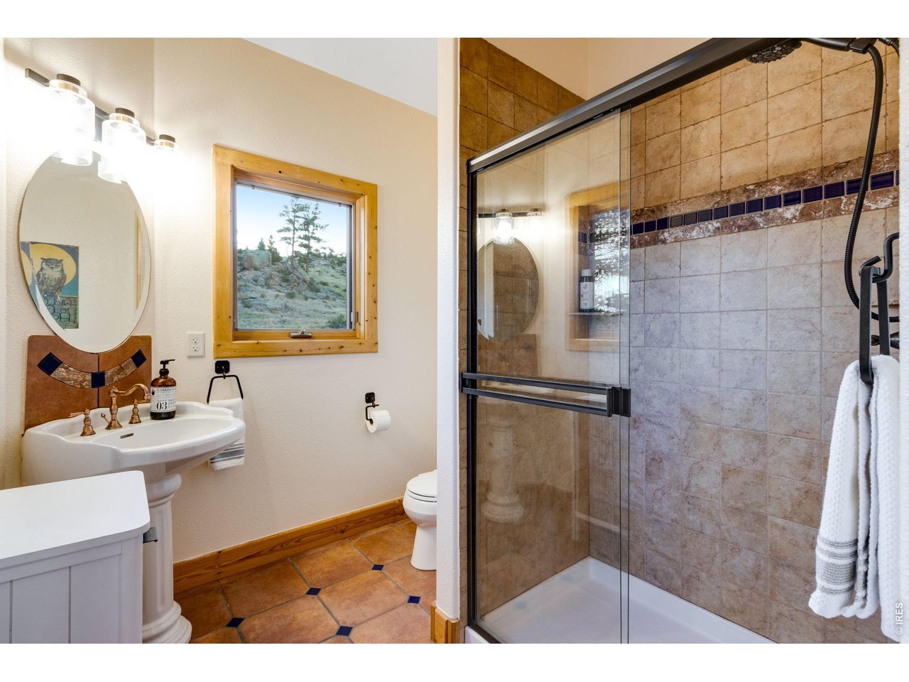 Property Photo 36 bath, pedestal sink, tile flooring and backsplash and bidet with soft-close lid