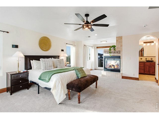 Property Photo 29 Primary bedroom with retreat featuring French doors, 3-way fireplace, incredible views, plenty of sunlight, pre-wire for surround sound, private balcony, 2 walk-in closets