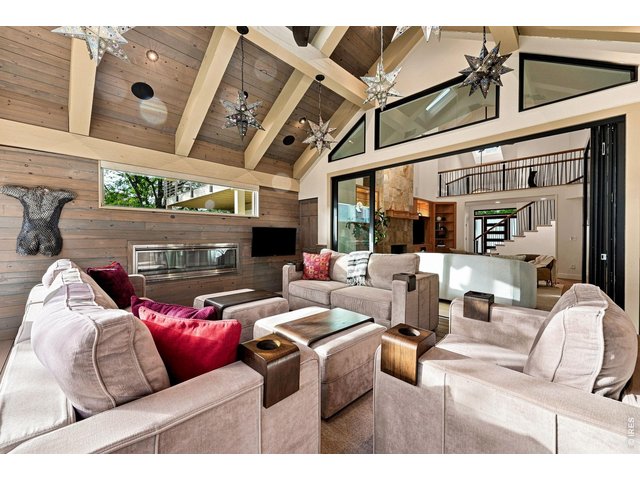 Property Photo 16 Sunroom with Fireplace and Outdoor Rated TV and sound system