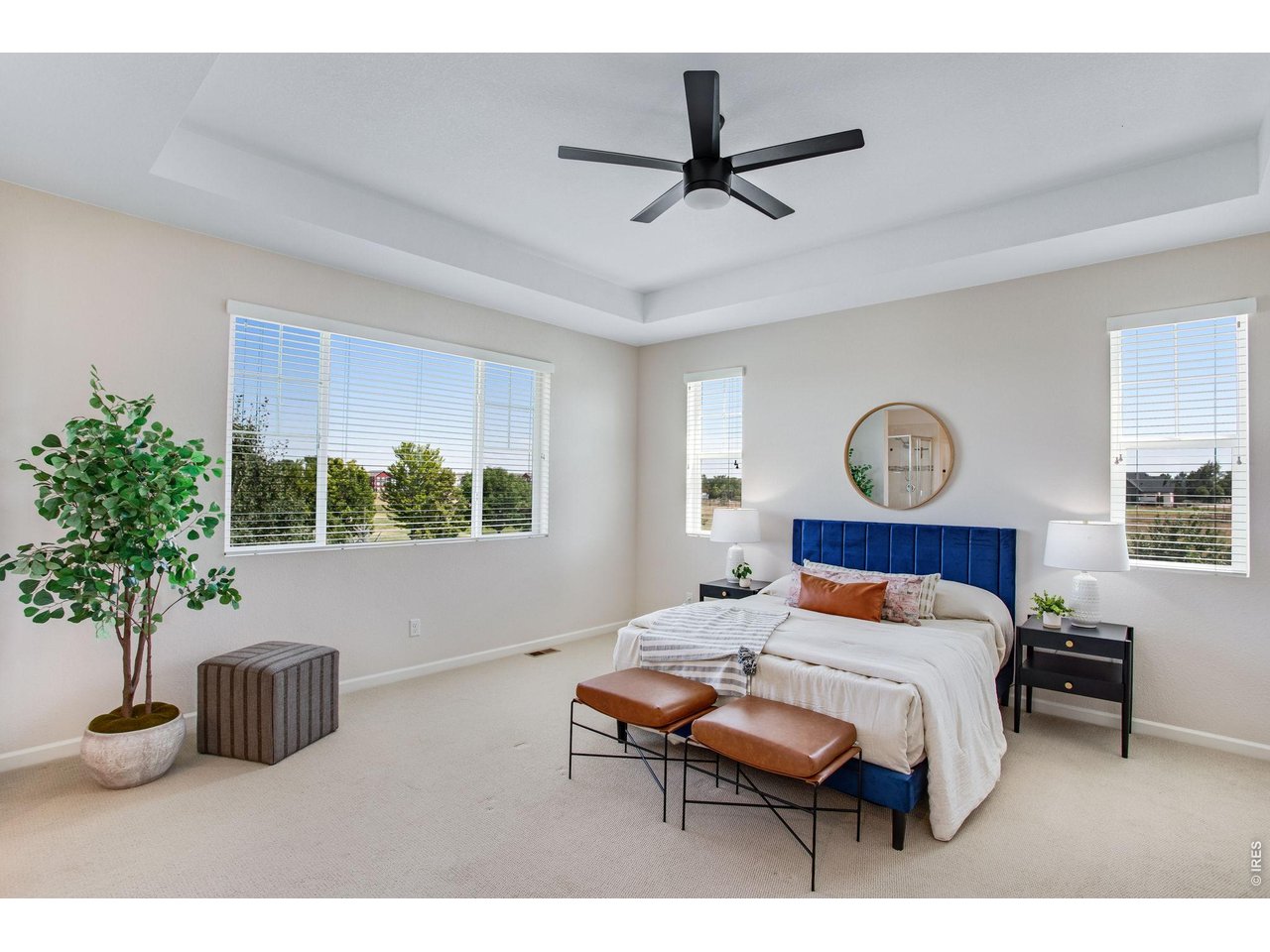 Property Photo 29 Spacious primary bedroom with retreat features a trey ceiling and fan