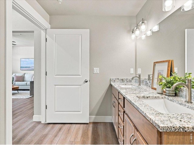 Property Photo 23 Bathroom is so spacious and features undermounted sinks, new granite, designer fixtures and LVP