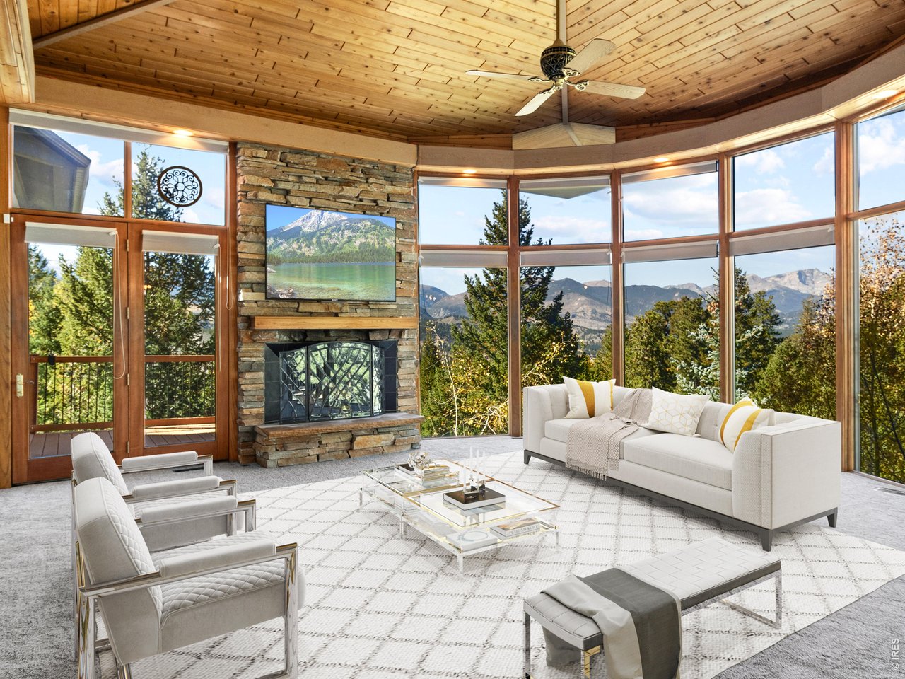 Property Photo 9 Virtually staged living room, featuring modern furniture and contemporary decor to highlight the open floor plan, gas fireplace and natural light.