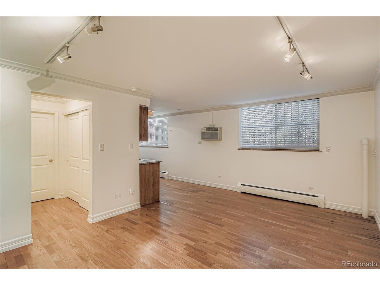 Entering the Studio, hallway to bathroom and closets on the left