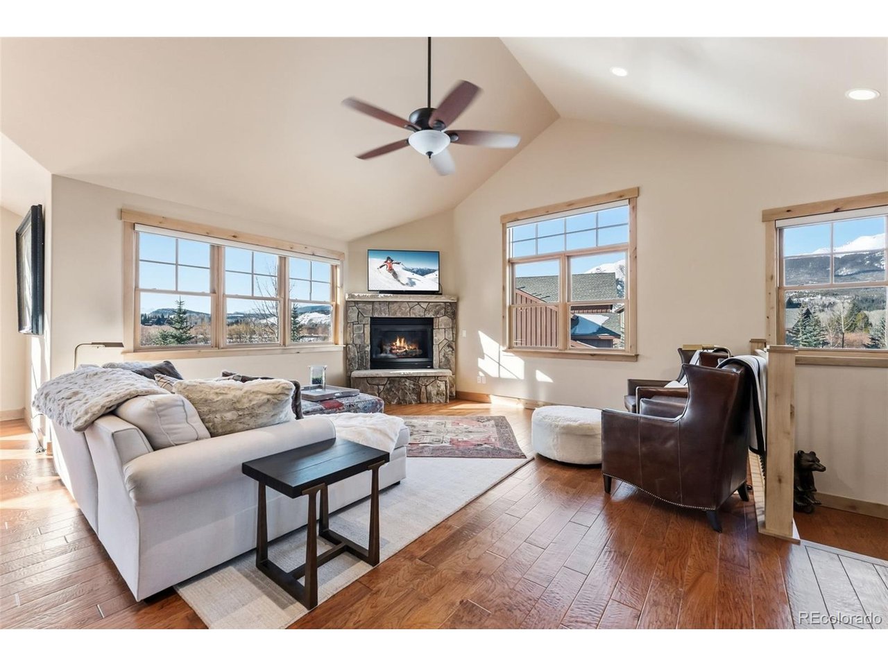 Gas fireplace, ample space, and big views on the main floor.