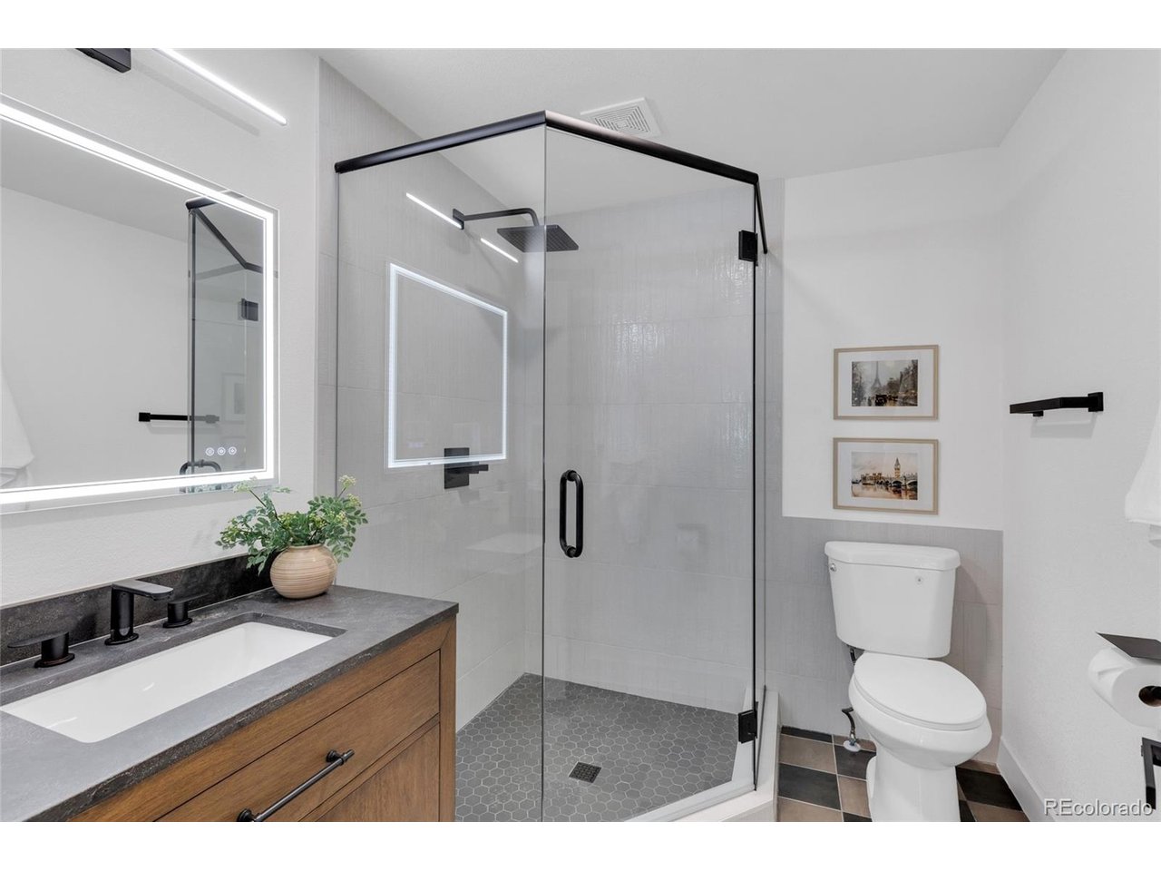 CUSTOM TILED BATHROOM AND LIGHTED MIRROR!